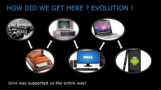 10
HOW DID WE GET HERE ? EVOLUTION !
Unix was supported us the entire way!
 