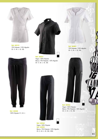 Ref. 40191
                                                                                Ref. 40401
  70% Polyester / 30% Algodón
                                                                                70% Polyester / 30% Algodón
  XS - S - M - L - XL - XXL
                                                                                XS - S - M - L - XL - XXL



                                Ref. 30221
                                Negro: 100% Polyester
                                Blanco: 70% Polyester / 30% Algodón
                                XS - S - M - L - XL - XXL




                                                                       Ref. 20206
                                                                       Negro: 100% Polyester
                                                                       Blanco: 70% Polyester / 30% Algodón
Ref. 20208                                                             XS - S - M - L - XL - XXL
100% Polyester • S - M - L




                                 Ref. 20204
                                 Negro: 100% Polyester
                                 Ref. 20203
                                 Blanco: 70% Polyester / 30% Algodón
                                 XS - S - M - L - XL - XXL - XXXL

                                                                                                              11
 