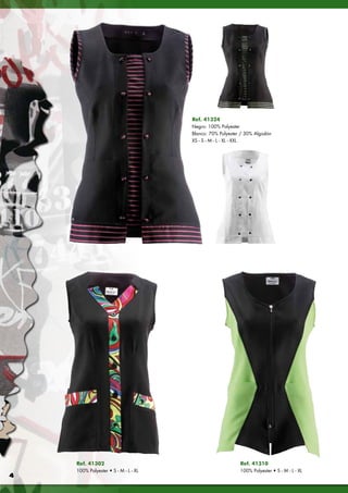 Ref. 41324
                                      Negro: 100% Polyester
                                      Blanco: 70% Polyester / 30% Algodón
                                      XS - S - M - L - XL - XXL




    Ref. 41302                                             Ref. 41310
    100% Polyester • S - M - L - XL                        100% Polyester • S - M - L - XL
4
 