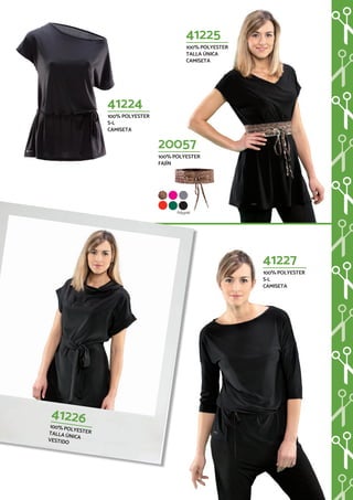 41227
100% POLYESTER
S-L
CAMISETA
41224
100% POLYESTER
S-L
CAMISETA
41225
100% POLYESTER
TALLA ÚNICA
CAMISETA
20057
100% POLYESTER
FAJÍN
41226100% POLYESTERTALLA ÚNICA
VESTIDO
Polypiel
 