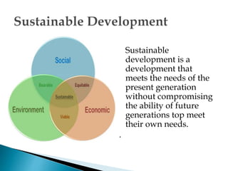 Sustainable
development is a
development that
meets the needs of the
present generation
without compromising
the ability of future
generations top meet
their own needs.
.
 