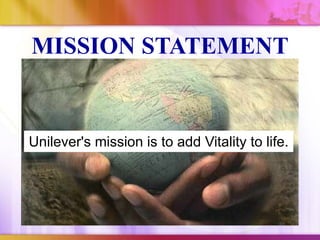 MISSION STATEMENT


Unilever's mission is to add Vitality to life.
 