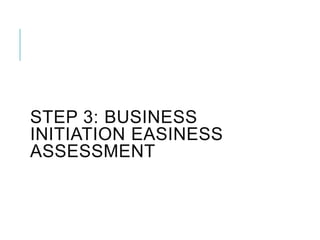STEP 3: BUSINESS
INITIATION EASINESS
ASSESSMENT
 