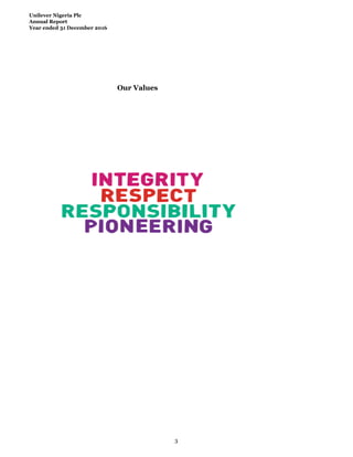 Unilever Nigeria Plc
Annual Report
Year ended 31 December 2016
Our Values
3
 