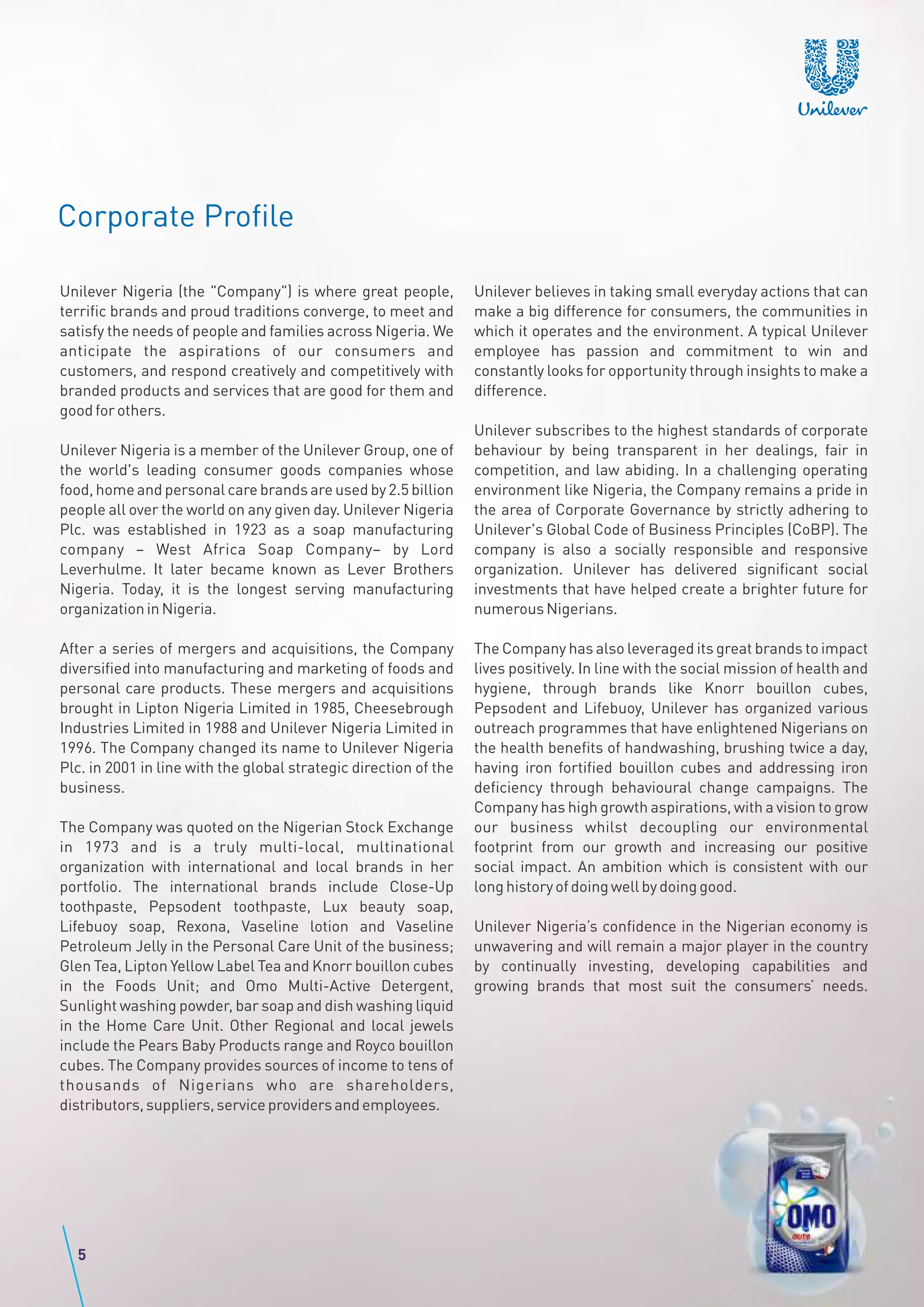 Unilever Code Unilever Nigeria annual report 2018 | PDF