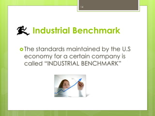Industrial Benchmark
The standards maintained by the U.S
economy for a certain company is
called “INDUSTRIAL BENCHMARK”
14
 
