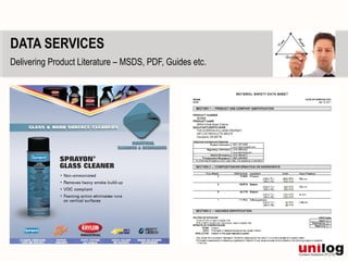 DATA SERVICES
Delivering Product Literature – MSDS, PDF, Guides etc.
 