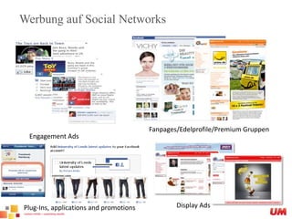 Werbung auf Social NetworksFanpages/Edelprofile/Premium GruppenEngagement AdsDisplay AdsPlug-Ins, applications and promotions