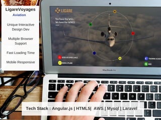 Unique Interactive
Design Dev
Multiple Browser
Support
Fast Loading Time
Mobile Responsive
LigareVoyages
Aviation
: Angular.js | HTML5| AWS | Mysql | LaravelTech Stack
 