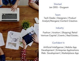 U N I N E X T S O L U T I O N S
E s t d : 2 0 1 5
Started
Tech Geeks | Designers | Product
Analyst/Mangers| Content Creators
Jan 2015 - Gurgaon
Team
Industry
Fashion | Aviation | Shipping| Retail
Venture Capital | Events | Real Estate..
Confident In
Artificial Intelligence | Mobile App
Development | Enterprise Applications
Web Development | Marketplace App
 