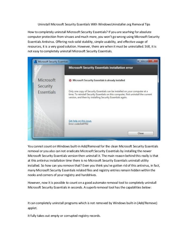 Uninstall Microsoft Security Essentials With R…