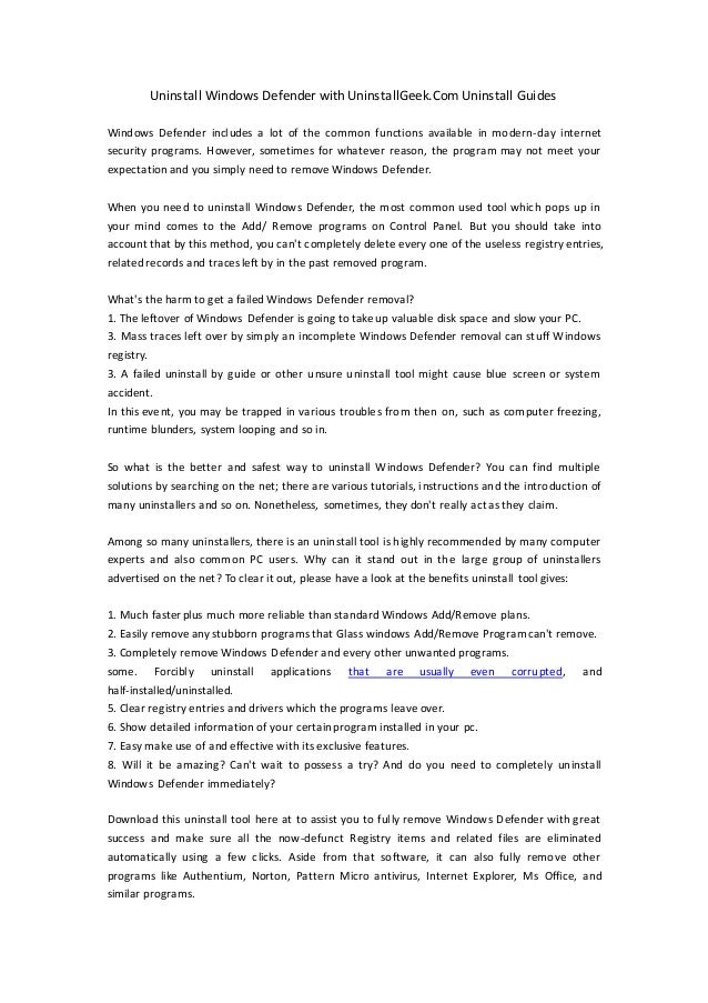 Uninstall windows defender with uninstall uninstall guides