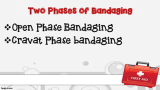 Two Phases of Bandaging
Open Phase Bandaging
Cravat Phase bandaging
 