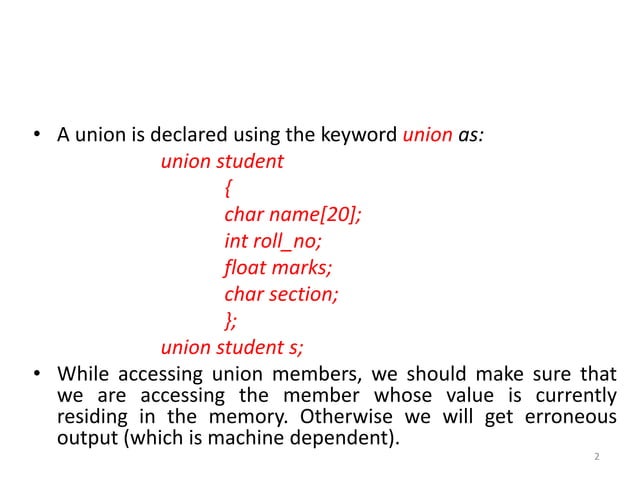 Union in C programming | PPTX | Programming Languages | Computing