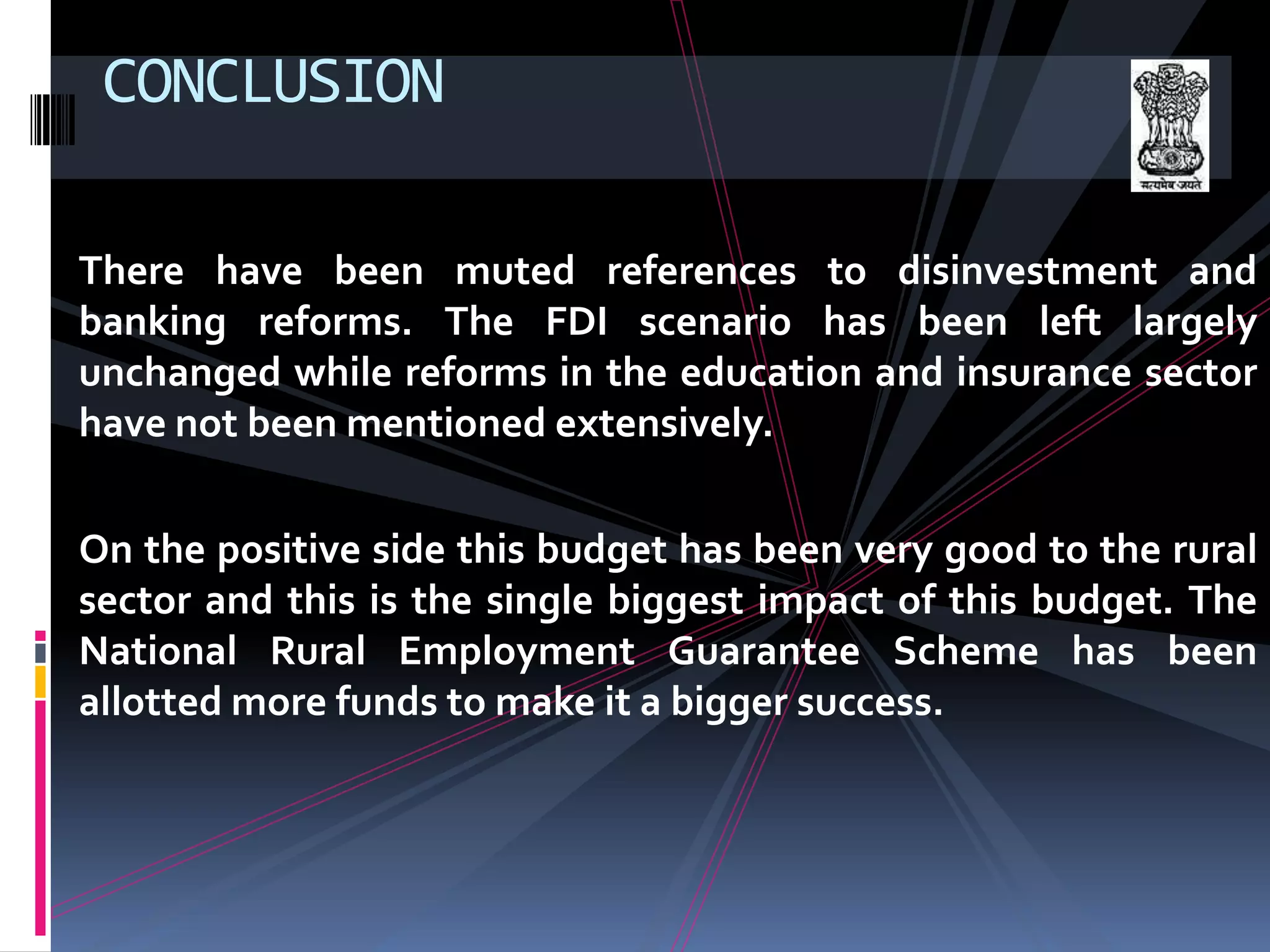 The year 2008-09 thus closed with the industrial growth at only 2.4% as per the index of industrial production(IIP).AGRICULTURE AND FOOD MANAGEMENTThe performance of the agricultural sector influence the growth of Indian economy.