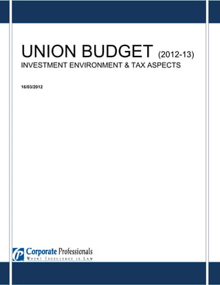 UNION BUDGET (2012-13)
INVESTMENT ENVIRONMENT & TAX ASPECTS

16/03/2012
 