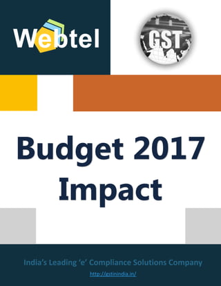 Budget 2017 Impact
Budget 2017
Impact
India’s Leading ‘e’ Compliance Solutions Company
http://gstinindia.in/
 