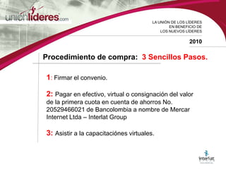 LA UNIÓN DE LOS LÍDERESEN BENEFICIO DELOS NUEVOS LÍDERES2010* eCRM Gestión de relaciones gerenciales con sus clientes en línea. Clientes, pedidos, facturación.