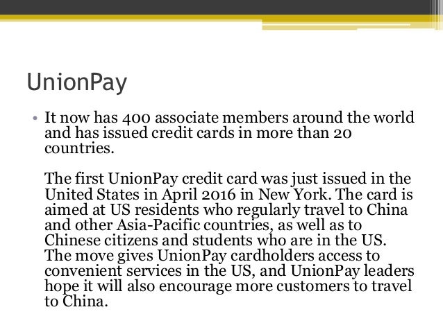 UnionPay Expands Credit Card Service to United States