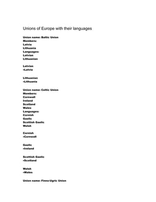 Unions of Europe and their languages