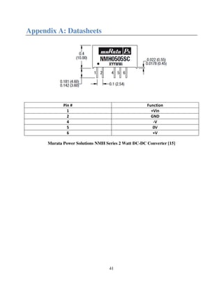 41
Appendix A: Datasheets
Pin # Function
1 +Vin
2 GND
4 -V
5 0V
6 +V
Murata Power Solutions NMH Series 2 Watt DC-DC Converter [15]
 