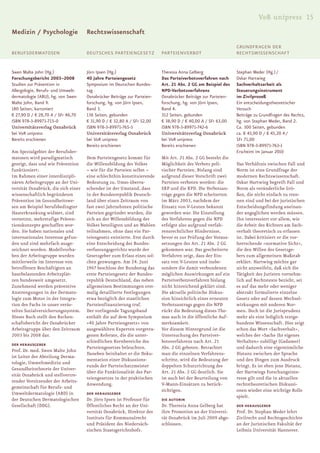 V&R unipress 15
Medizin / Psychologie                Rechtswissenschaft
                                                                                                               GRUNDFRAGEN DER
BERUFSDERMATOSEN                     DEUTSCHES PARTEIENGESETZ             PARTEIENVERBOT                       RECHTSWISSENSCHAFT


Swen Malte John (Hg.)                Jörn Ipsen (Hg.)                     Theresia Anna Gelberg                Stephan Meder (Hg.) /
Forschungsbericht 2003–2008          40 Jahre Parteiengesetz              Das Parteiverbotsverfahren nach      Oskar Hartwieg
Studien zur Prävention in            Symposium im Deutschen Bundes-       Art. 21 Abs. 2 GG am Beispiel des    Sachverhaltsarbeit als
Allergologie, Berufs- und Umwelt-    tag                                  NPD-Verbotsverfahrens                Steuerungsinstrument
dermatologie (ABU), hg. von Swen     Osnabrücker Beiträge zur Parteien-   Osnabrücker Beiträge zur Parteien-   im Zivilprozeß
Malte John, Band 9.                  forschung, hg. von Jörn Ipsen,       forschung, hg. von Jörn Ipsen,       Ein entscheidungstheoretischer
180 Seiten, kartoniert               Band 3.                              Band 4.                              Versuch
€ 27,90 D / € 28,70 A / SFr 46,70    136 Seiten, gebunden                 312 Seiten, gebunden                 Beiträge zu Grundfragen des Rechts,
ISBN 978-3-89971-715-0               € 31,90 D / € 32,80 A / SFr 52,00    € 38,90 D / € 40,00 A / SFr 63,00    hg. von Stephan Meder, Band 2.
Universitätsverlag Osnabrück         ISBN 978-3-89971-765-5               ISBN 978-3-89971-742-6               Ca. 300 Seiten, gebunden
bei V&R unipress                     Universitätsverlag Osnabrück         Universitätsverlag Osnabrück         ca. € 43,90 D / € 45,20 A /
Bereits erschienen                   bei V&R unipress                     bei V&R unipress                     SFr 71,00
                                     Bereits erschienen                   Bereits erschienen                   ISBN 978-3-89971-763-1
Am Spezialgebiet der Berufsder-                                                                                Erscheint im Januar 2010
matosen wird paradigmatisch          Dem Parteiengesetz kommt für         Mit Art. 21 Abs. 2 GG besteht die
gezeigt, dass und wie Prävention     die Willensbildung des Volkes        Möglichkeit des Verbots poli-        Das Verhältnis zwischen Fall und
funktioniert:                        – wie für die Parteien selbst –      tischer Parteien. Bislang sind       Norm ist eine Grundfrage der
Im Rahmen einer interdiszipli-       eine schlechthin konstituierende     aufgrund dieser Vorschrift zwei      modernen Rechtswissenschaft.
nären Arbeitsgruppe an der Uni-      Bedeutung zu. Umso überra-           Parteien verboten worden: die        Oskar Hartwieg begreift Fall und
versität Osnabrück, die sich einer   schender ist der Umstand, dass       SRP und die KPD. Die Verbotsan-      Norm als veränderliche Grö-
wissenschaftlich begründeten         in der Bundesrepublik Deutsch-       träge gegen die NPD scheiterten      ßen, die nicht einfach zu tren-
Prävention im Gesundheitswe-         land über einen Zeitraum von         im März 2003, nachdem der            nen sind und bei der juristischen
sen am Beispiel berufsbedingter      fast zwei Jahrzehnten politische     Einsatz von V-Leuten bekannt         Entscheidungsfindung aneinan-
Hauterkrankung widmet, sind          Parteien gegründet wurden, die       geworden war. Die Einstellung        der angeglichen werden müssen.
vernetzte, mehrstufige Präven-       sich an der Willensbildung des       des Verfahrens gegen die NPD         Ihn interessiert vor allem, wie
tionskonzepte geschaffen wor-        Volkes beteiligten und an Wahlen     erfolgte also aufgrund verfah-       die Arbeit des Richters am Sach-
den. Sie haben nationales und        teilnahmen, ohne dass ein Par-       rensrechtlicher Hindernisse,         verhalt theoretisch zu erfassen
internationales Interesse gefun-     teiengesetz existierte. Erst durch   bevor es zur Prüfung der Voraus-     ist. Dabei kritisiert er die vor-
den und sind mehrfach ausge-         eine Entscheidung des Bundes-        setzungen des Art. 21 Abs. 2 GG      herrschende »normative Sicht«,
zeichnet worden. Modellvorha-        verfassungsgerichts wurde der        gekommen war. Das gescheiterte       die den Willen des Gesetzge-
ben der Arbeitsgruppe wurden         Gesetzgeber zum Erlass eines sol-    Verfahren zeigt, dass der Ein-       bers zum allgemeinen Maßstab
mittlerweile im Interesse von        chen gezwungen. Am 24. Juni          satz von V-Leuten und insbe-         erklärt. Hartwieg möchte gar
betroffenen Beschäftigten an         1967 beschloss der Bundestag das     sondere die damit verbundenen        nicht anzweifeln, daß sich die
hautbelastenden Arbeitsplät-         erste Parteiengesetz der Bundes-     möglichen Auswirkungen auf ein       Tätigkeit des Juristen vornehm-
zen bundesweit umgesetzt.            republik Deutschland, das neben      Parteiverbotsverfahren bislang       lich auf Rechtstexte bezieht, sei
Zunehmend werden präventive          allgemeinen Bestimmungen erst-       nicht hinreichend geklärt sind.      es auf das mehr oder weniger
Anstrengungen in der Dermato-        malig detaillierte Festlegungen      Die aktuelle politische Diskus-      abstrakt formulierte einzelne
logie zum Motor in der Integra-      etwa bezüglich der staatlichen       sion hinsichtlich eines erneuten     Gesetz oder auf dessen Wechsel-
tion des Fachs in unser veräs-       Parteienfinanzierung traf.           Verbotsantrags gegen die NPD         wirkungen mit anderen Nor-
teltes Sozialversicherungssystem.    Der vorliegende Tagungsband          rückt die Bedeutung dieses The-      men. Doch ist die Jurisprudenz
Dieses Buch stellt den Rechen-       enthält die auf dem Symposium        mas auch in die öffentliche Auf-     mehr als eine lediglich textge-
schaftsbericht der Osnabrücker       »40 Jahre Parteiengesetz« von        merksamkeit.                         bundene Wissenschaft. Dies zeigt
Arbeitsgruppe über den Zeitraum      ausgewählten Experten vorgetra-      Vor diesem Hintergrund ist die       schon das Wort »Sachverhalt«,
2003 bis 2008 dar.                   genen Referate, die die unter-       Untersuchung des Parteiver-          welches der »Sache ihr eigenes
                                     schiedlichen Kernbereiche des        botsverfahrens nach Art. 21          Verhalten« zubilligt (Gadamer)
DER HERAUSGEBER
                                     Parteiengesetzes beleuchten.         Abs. 2 GG geboten. Betrachtet        und dadurch eine eigentümliche
Prof. Dr. med. Swen Malte John
                                     Daneben beinhaltet er die Doku-      man die einzelnen Verfahrens-        Distanz zwischen der Sprache
ist Leiter der Abteilung Derma-
                                     mentation einer Diskussions-         schritte, wird die Bedeutung der     und den Dingen zum Ausdruck
tologie, Umweltmedizin und
                                     runde der Parteischatzmeister        doppelten Schutzrichtung des         bringt. Es ist eben jene Distanz,
Gesundheitstheorie der Univer-
                                     über die Funktionalität des Par-     Art. 21 Abs. 2 GG deutlich. Sie      der Hartwiegs Forschungsinte-
sität Osnabrück und stellvertre-
                                     teiengesetzes in der praktischen     ist auch bei der Beurteilung von     resse gilt und die in aktuellen
tender Vorsitzender der Arbeits-
                                     Anwendung.                           V-Mann-Einsätzen zu berück-          rechtstheoretischen Diskussi-
gemeinschaft für Berufs- und
                                                                          sichtigen.                           onen wieder eine wichtige Rolle
Umweltdermatologie (ABD) in          DER HERAUSGEBER
                                                                                                               spielt.
der Deutschen Dermatologischen       Dr. Jörn Ipsen ist Professor für     DIE AUTORIN
Gesellschaft (DDG).                  Öffentliches Recht an der Uni-       Dr. Theresia Anna Gelberg hat        DER HERAUSGEBER
                                     versität Osnabrück, Direktor des     ihre Promotion an der Universi-      Prof. Dr. Stephan Meder lehrt
                                     Instituts für Kommunalrecht          tät Osnabrück im Juli 2009 abge-     Zivilrecht und Rechtsgeschichte
                                     und Präsident des Niedersäch-        schlossen.                           an der Juristischen Fakultät der
                                     sischen Staatsgerichtshofs.                                               Leibniz Universität Hannover.
 