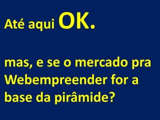 Até aqui OK. 
mas, e se o mercado pra 
Webempreender for a 
base da pirâmide?  