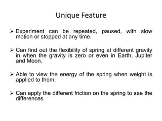 The door of the box which filled in gas can be open to test the pressure and temperature changes.Modeling- Masses and Spring