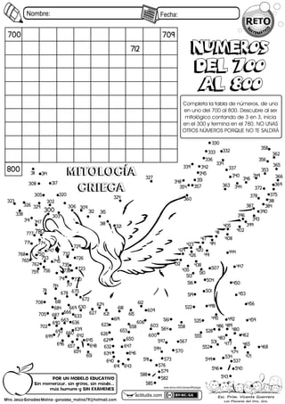 Nombre: Fecha:
actiludis.com
700
712
709
800
CompletaAlaAtablaAdeAnúmeros,AdeAunoA
enAunoAdelA700AalA800.ADescubreAalAserA
mitológicoAcontandoAdeA3AenA3,AiniciaA
enAelA300AyAterminaAenAelA780.ANOAUNASA
OTROSANÚMEROSAPORQUEANOATEASALDRÁ
Mtro. Jesús González Molina - gonzalez_molina79@hotmail.com
PORhUNhMODELOhEDUCATIVO
Sinhmemorizar,hsinhgritos,hsinhmiedo...
máshhumanohyhSINhEXÁMENES
numeros
Del 700
al 800
numeros
Del 700
al 800
M
ATEMÁTIC
O
Esc. Prim. Vicente Guerrero
Los Placeres del Oro, Gro.
302
300
303
305
306
308
309
311
312
314
315
317
318
320
321
323
324
326
327
329
330
332
333
334
336
337
338
339
340
341
342
344
345
346
347
348
349
351
353
354
356
357
358
360
362
363
365
366
369
372
375
378
381
384
387
390
393
396
399
402
405
408
411
414
417
420
423
426
429
432
435
438
441 444
447
450
453
456
459
462
465 468
471
474
477
480
483
486 489
492
495
498
501
504
507
510
513
516
519
522
525
528
531
534
537
540
543
546
549
552
555
558
561
564
567
570
573
576
579
582
585
588
591
594
597
600
603
606
609
612
615
618
619
621
623
624
626
627
629
630
632
633
634
636
639
640
641
642
643
645
646
647
648
650
651
653
654
657
658
660
663
666
669
672
675
678
681
684
687
690
693
696
699
702
705
708
711
714 717
720
723
726
729
732
735
738
741
745
747
750
753
756
759
762
765
768
771 774
777 780
MITOLOGÍA
GRIEGA
MITOLOGÍA
GRIEGA
www.ahiva.info/Colorear/Mitologia
 