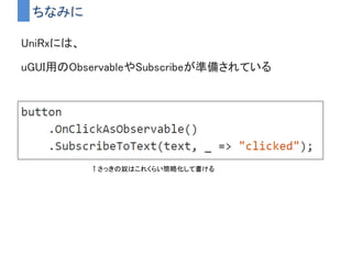 全体の流れ
←
ボタンクリックイベントを
ストリームに変換し
メッセージが到着した時に
テキストに”Clicked”を表示する
 