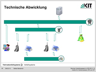 Technische Abwicklung




 Fahrradverleihsysteme             Verleihsysteme

17   08-02-12   Stefan Berberich                    Seminar Verkehrswesen im WS 2011/ 12
                                                      Institut für Verkehrswesen (IfV) am KIT
 