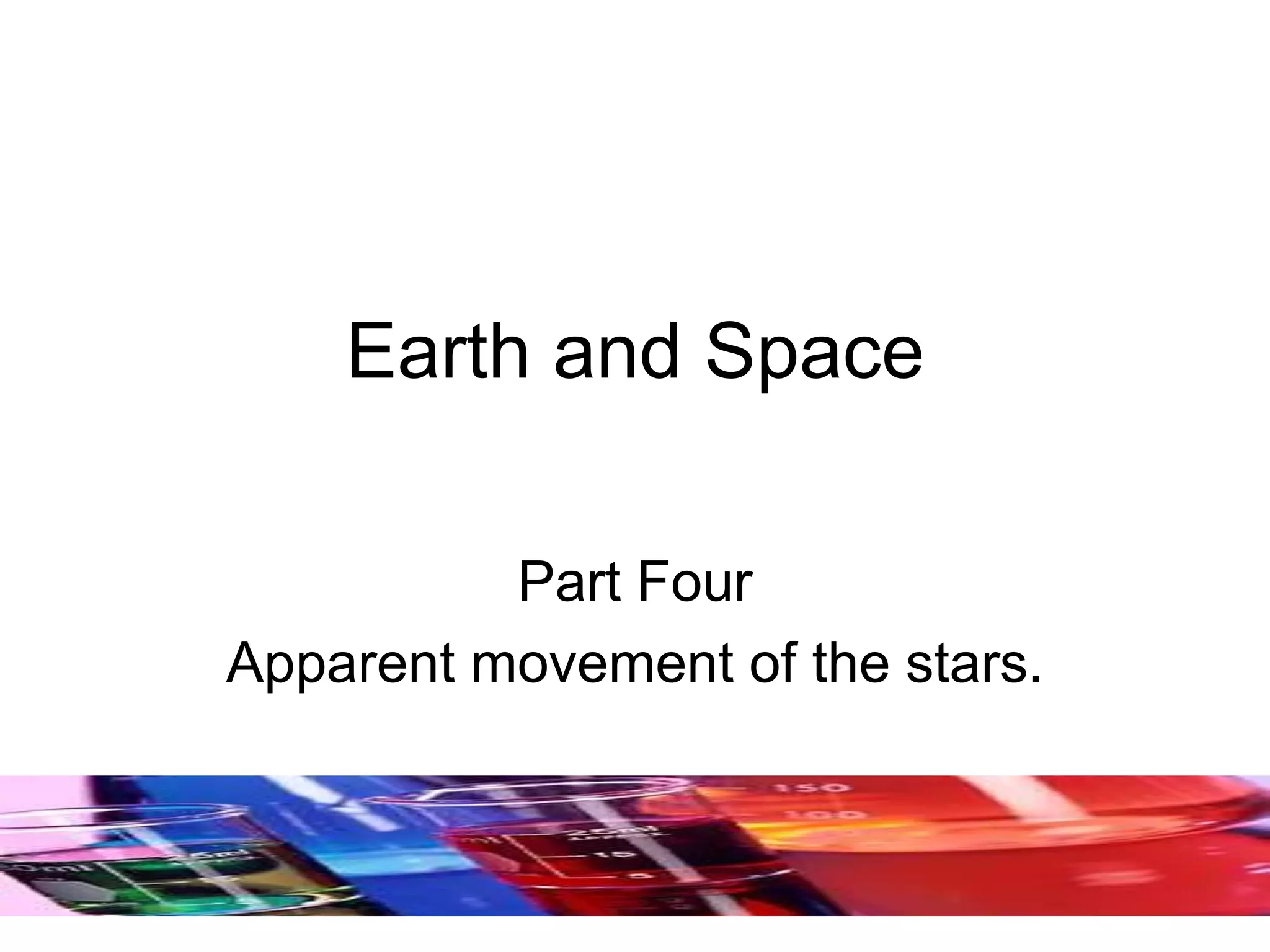 Earth and Space
Part Four
Apparent movement of the stars.
 