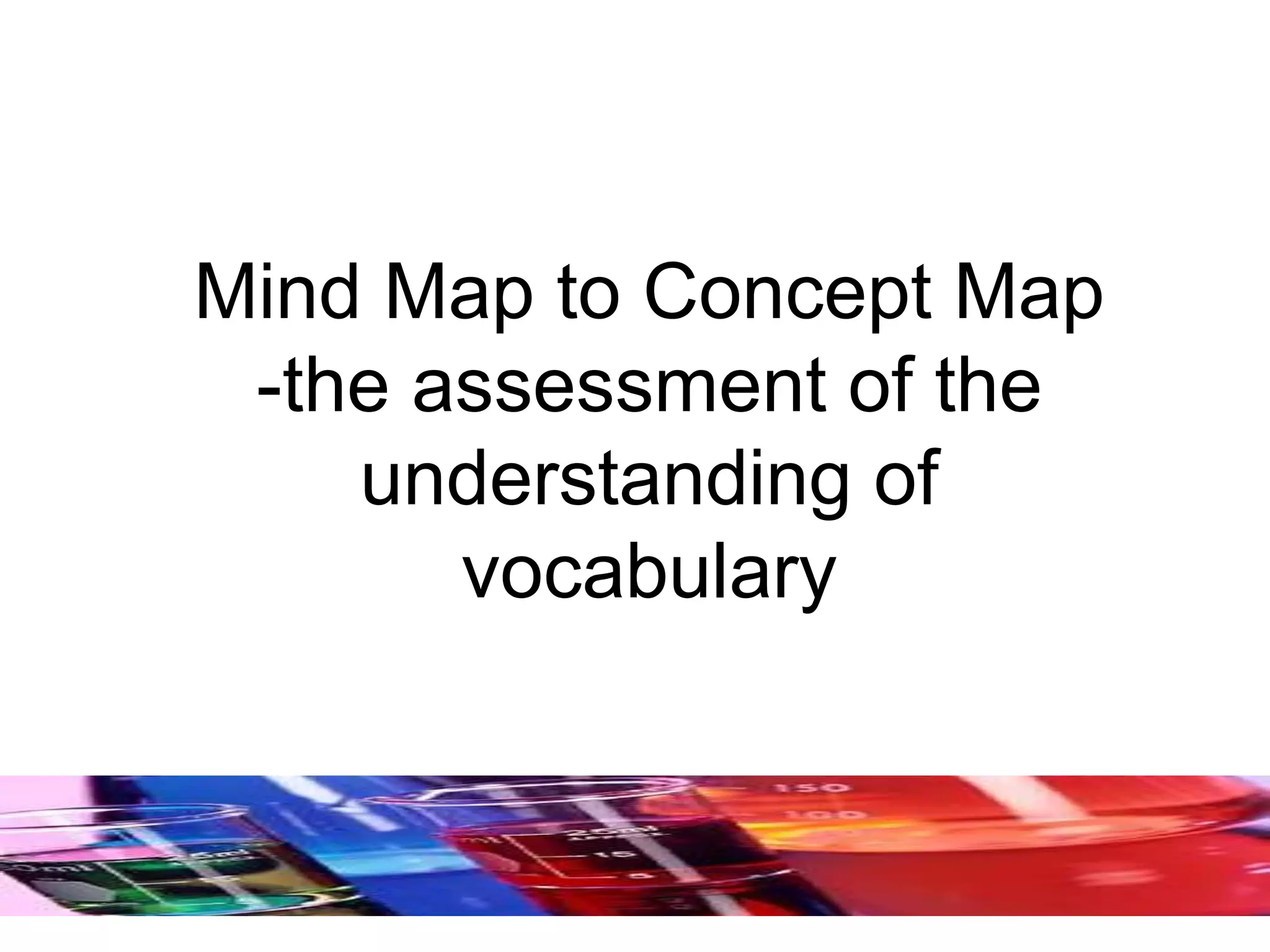 Mind Map to Concept Map
-the assessment of the
understanding of
vocabulary
 