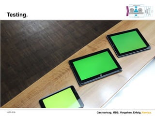 Namics.
Testing.
14.03.2016 Gastvortrag. MBS. Vorgehen. Erfolg.
 