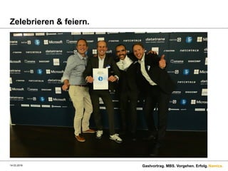 Namics.
Zelebrieren & feiern.
14.03.2016 Gastvortrag. MBS. Vorgehen. Erfolg.
 