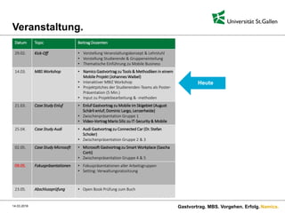 Namics.
Veranstaltung.
14.03.2016 Gastvortrag. MBS. Vorgehen. Erfolg.
Heute
 