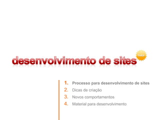Processo para desenvolvimento de sites Dicas de criação Novos comportamentos Material para desenvolvimento 