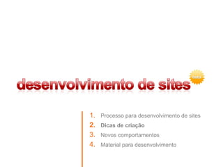 Processo para desenvolvimento de sites Dicas de criação Novos comportamentos Material para desenvolvimento 
