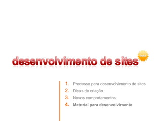 Processo para desenvolvimento de sites Dicas de criação Novos comportamentos Material para desenvolvimento 