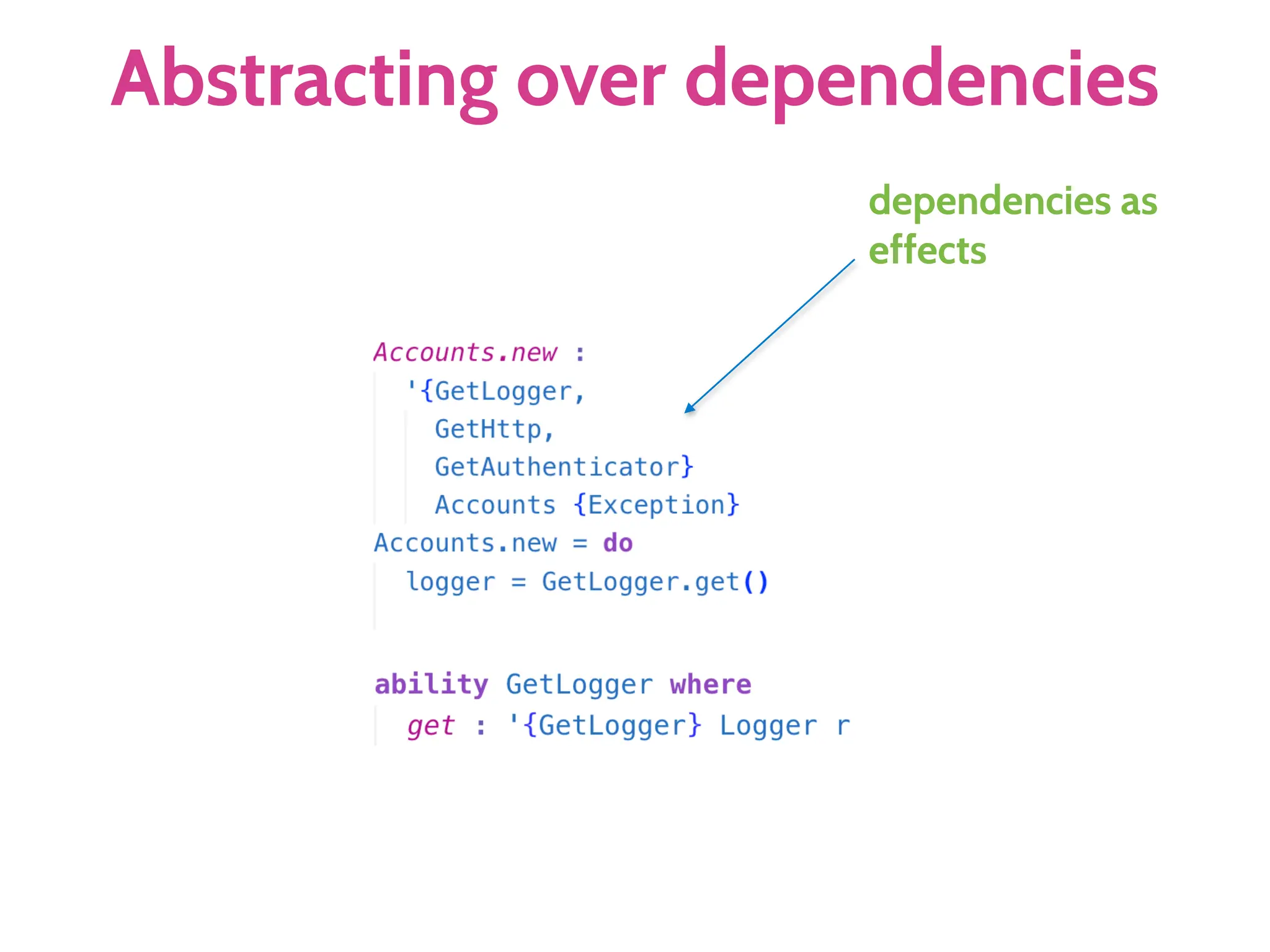 Abstracting over dependencies
dependencies as
effects
 