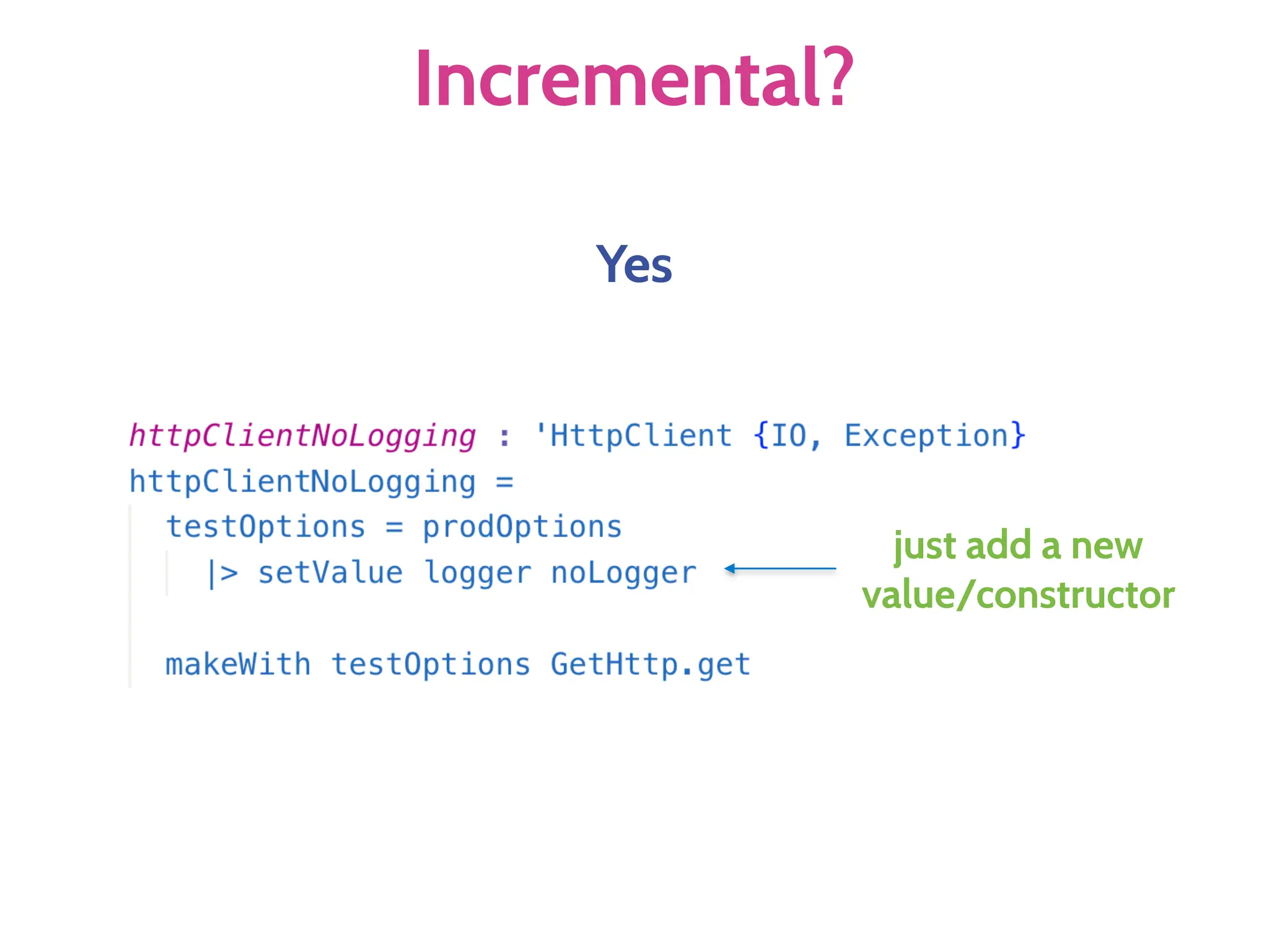 Incremental?
Yes
just add a new
value/constructor
 