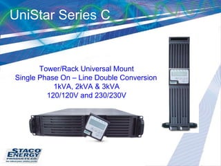 UniStar Series C Tower/Rack Universal Mount Single Phase On – Line Double Conversion 1kVA, 2kVA & 3kVA 120/120V and 230/230V 