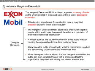 19Proprietary and Confidential UNI Strategic
5) Horizontal Mergers—ExxonMobil
#5—Pursuing Inorganic Growth
The merge of Ex...