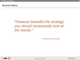 70Proprietary and Confidential UNI Strategic
Business Metrics
#8—Metrics & Tracking
“However beautiful the strategy,
you s...
