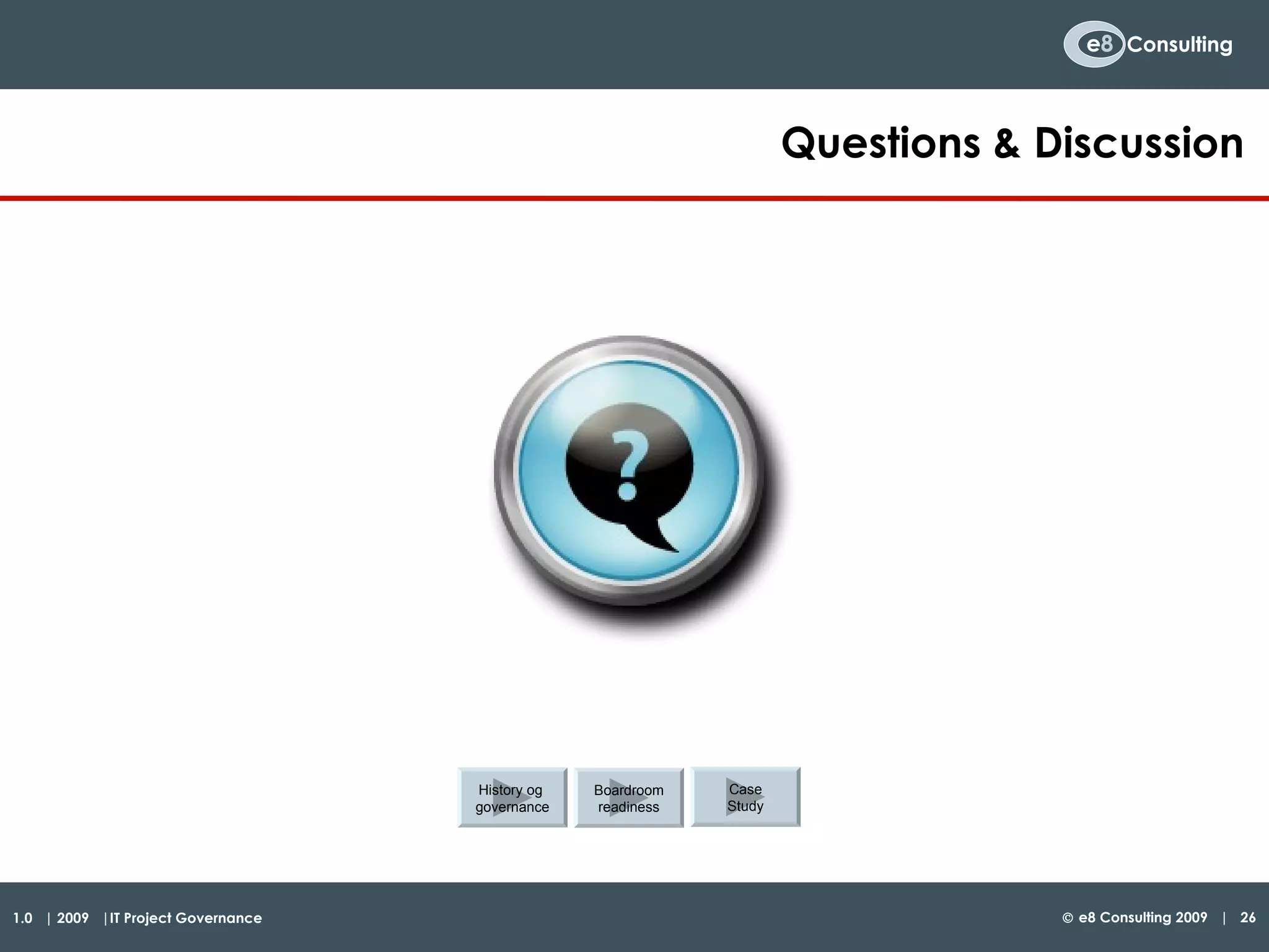 Questions & Discussion Boardroom readiness Case Study History og  governance 