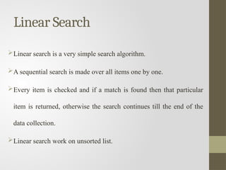 Linear Search Algorithm In Data Structure All Searching and Sorting Techniques in Data Structures | PPTX