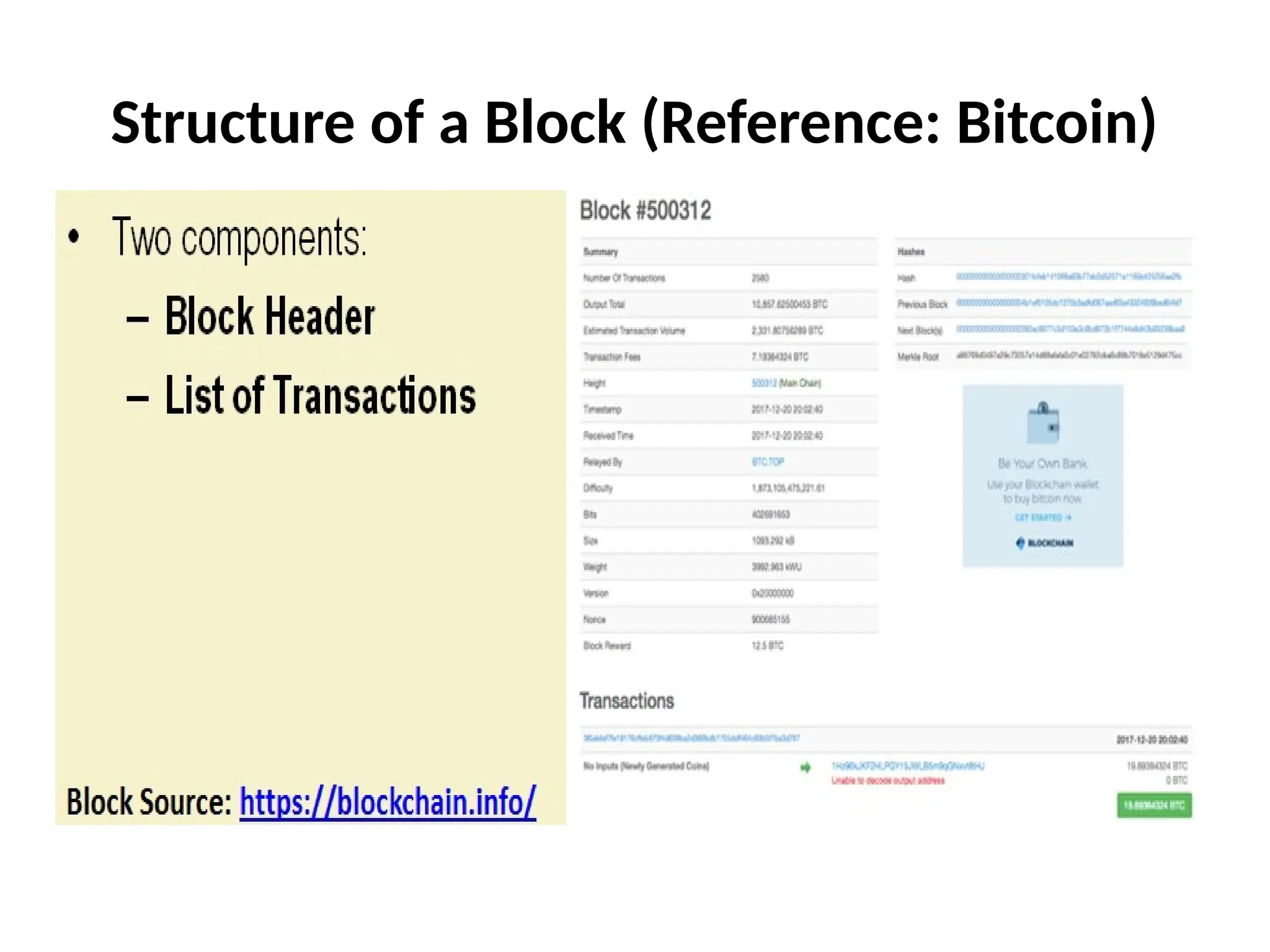Structure of a Block (Reference: Bitcoin)
 