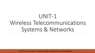 UNIT-1
Wireless Telecommunications
Systems & Networks
ASHUTHA K., ECE Dept., Sahyadri College of Engineering and Management
 