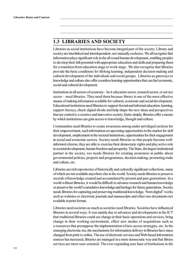Role of Libraries in society | PDF