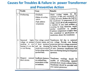 Causes for Troubles & Failure in power Transformer
and Preventive Action
 
